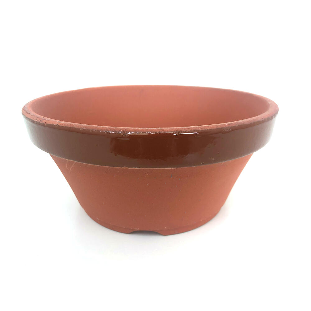 Tiesto Cerámica Ovalado Bonsái Rhea 31x25x9cm Con Plato - Rojo Vitrificado Japonés