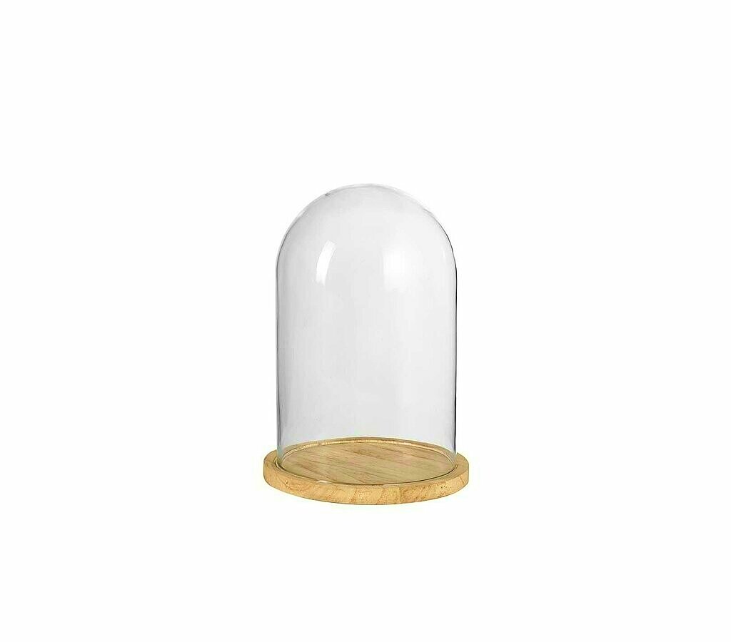 Cúpula cristal con base de madera blanca de 9 cm de diametro y 16 cm de  altura : 8.50 euros